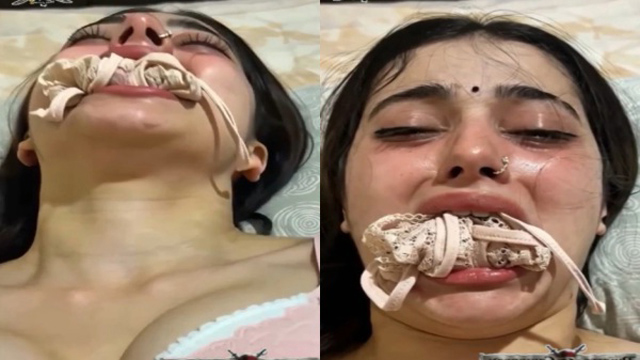 Crying Woman With Panties in Mouth Viral Orgasm Expression